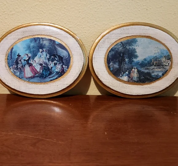 Vintage Florentine Gold Gilt Wooden Painted Plaques Made in Italy